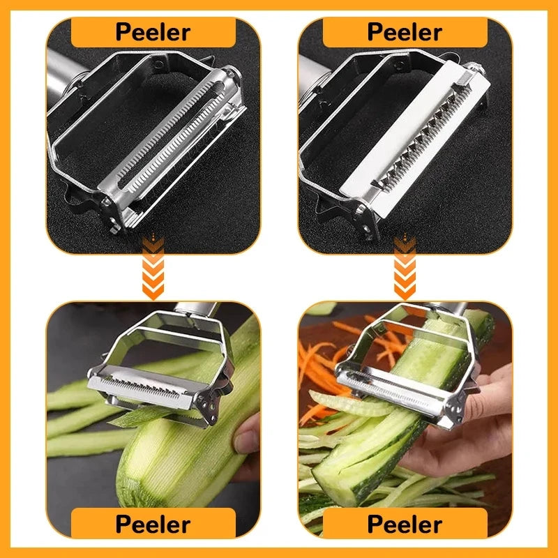 Pelador de cocina multifuncional, pelador de frutas y verduras, cortador de patatas duradero de acero inoxidable, triturador doméstico, pelador de zanahorias