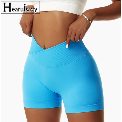 Pantalones cortos de Yoga de cintura alta sin costuras para mujer, mallas deportivas elásticas, pantalones cortos de gimnasio con realce de glúteos para verano