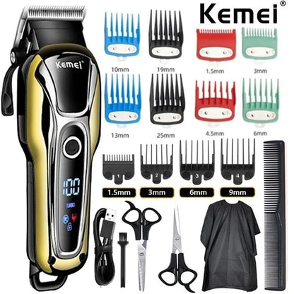 Kemei-cortadora de pelo profesional para hombre, máquina eléctrica con pantalla LCD, conjunto