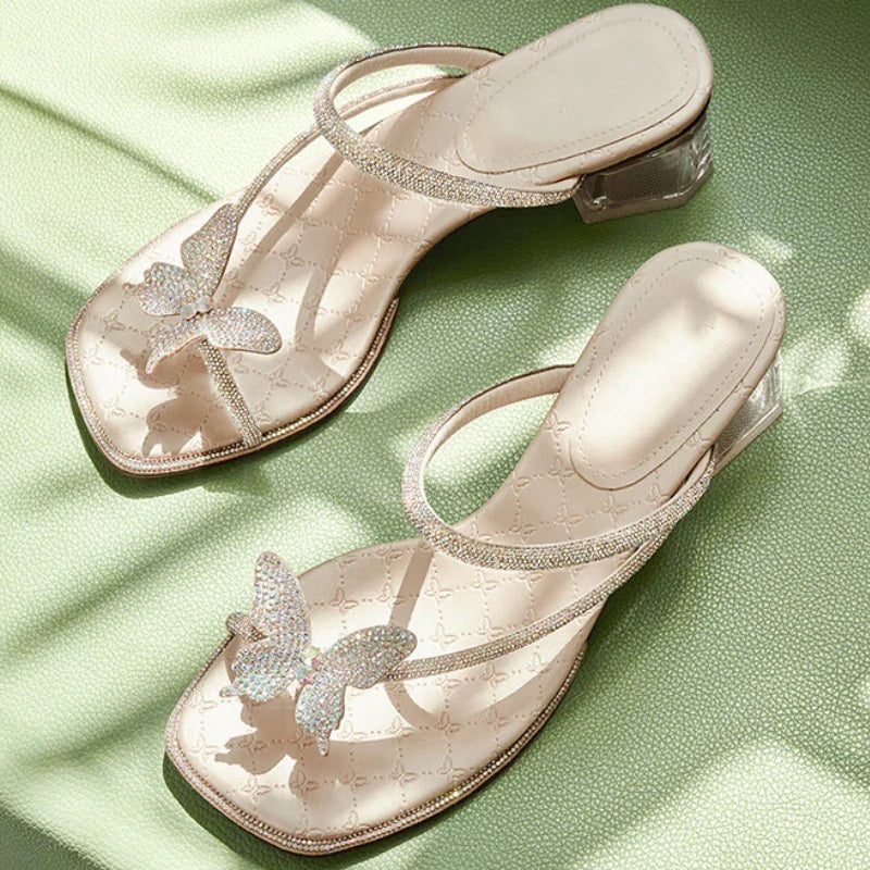 Chanclas planas con diamantes de imitación Para Mujer