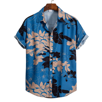 Camisa para hombre, blusa con estampado geométrico de flores a la moda, blusa de playa de un solo pecho, ropa de vacaciones para hombre