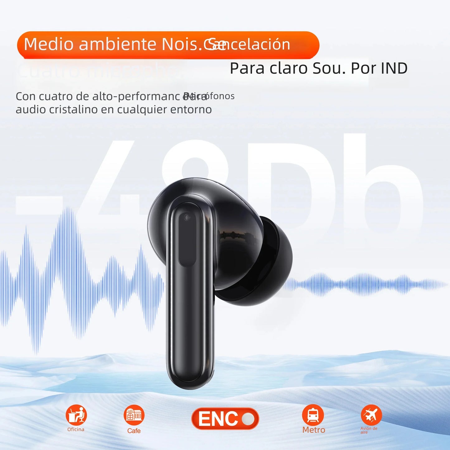 Auriculares inalámbricos QERE E50, TWS Bluetooth 5.3, micrófono HD, auriculares HIFI, controlador de 13 mm, baja latencia de 60 ms, 4 micrófonos, llamada ENC, nuevo