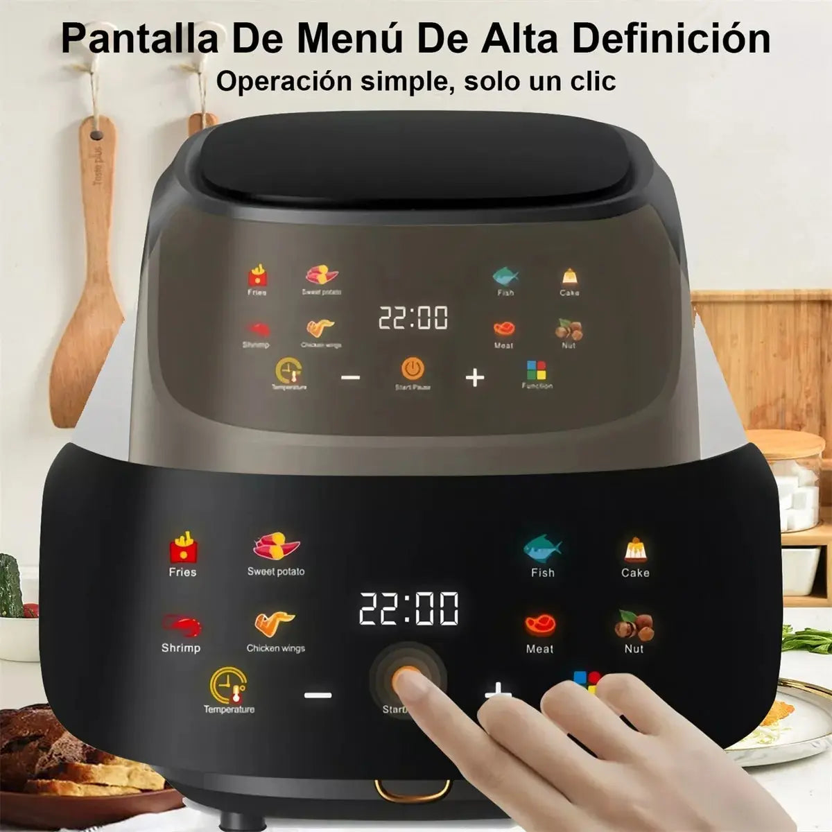 Freidora eléctrica con pantalla LCD, freidora de aire de gran capacidad de 8 y 6 l, freidora eléctrica sin aceite para freír pollo y patatas