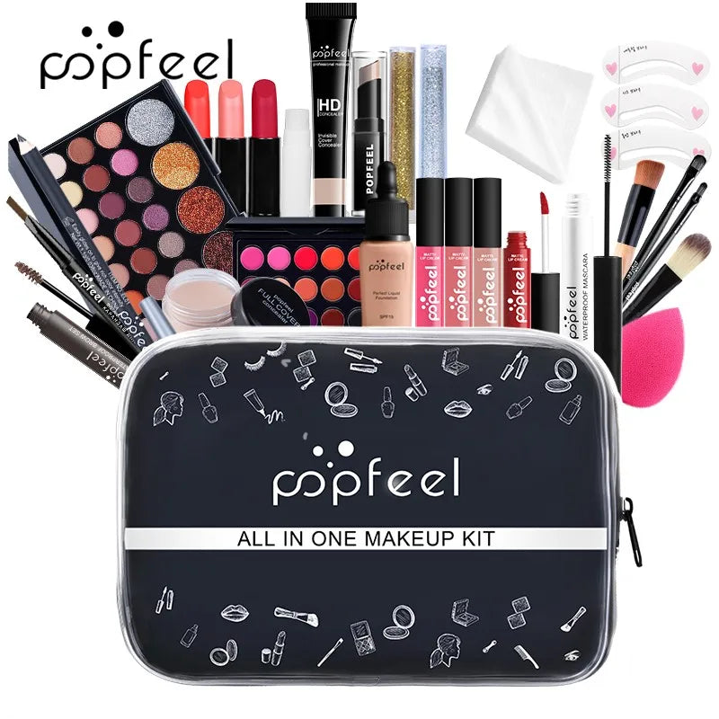 POPFEEL-Kit de maquillaje todo en uno para mujer, conjunto completo, todo en uno, incluye delineador de cejas, sombra de ojos