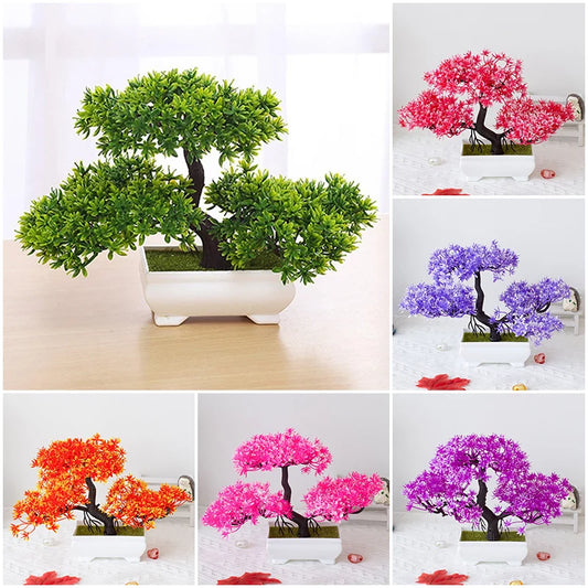 Plantas artificiales de plástico, bonsái, árbol pequeño, maceta de simulación, mesa, adornos en maceta, arreglo de flores para jardín, decoración de mesa para el hogar