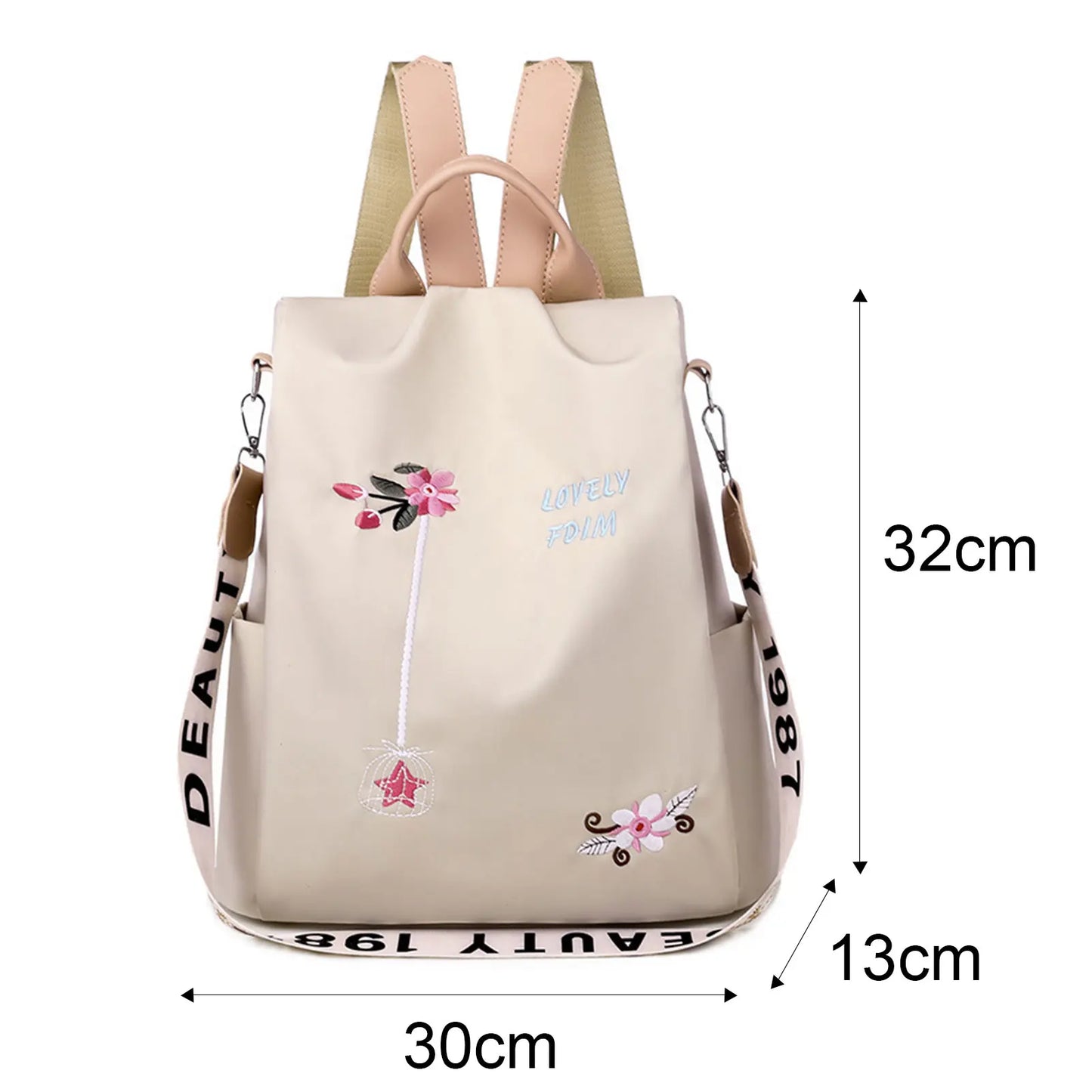 Mochila informal de tela Oxford para mujer, bolso de hombro con bordado de flores.