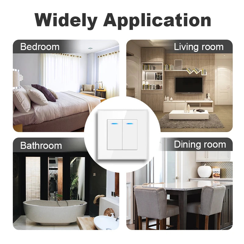 Interruptor de luz de pared con indicador LED, panel de vidrio templado estándar de la UE, 1 unidad, 1 vía, 1 unidad, 2 vías, 1 unidad, 3 vías, 2 unidades, 1 vía, 2 unidades, 2 vías