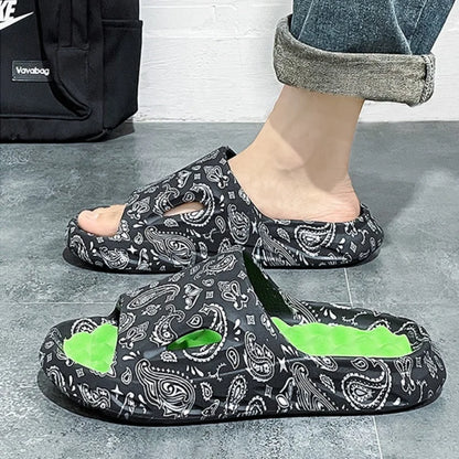 Chanclas para hombre, zapatos de verano, sandalias estampadas, tendencia, antideslizantes, chanclas para mujer, zapatillas de pareja, calzado de playa de masaje para hombre a la moda