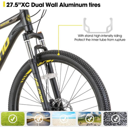 Aluminum Mountain Bike 21 Speeds, Hydraulic Disc-Brakes, Lock-Out Suspension Fork, 27.5 Inch Wheel, Bike for Men Mens Mountain