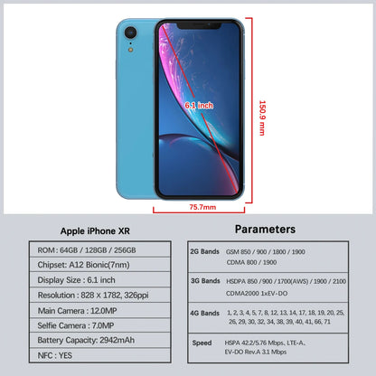 Teléfono móvil Apple iPhone XR Usado 4G LTE Desbloqueado Pantalla de 6.1" 3GB RAM 64GB / 128GB / 256GB ROM Cámara de 12MP IOS Teléfono móvil iphone XR