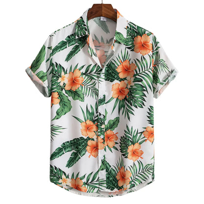 Camisa para hombre, blusa con estampado geométrico de flores a la moda, blusa de playa de un solo pecho, ropa de vacaciones para hombre