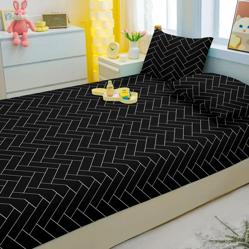 Sábana bajera mate con estampado geométrico moderno Simple, funda de cama estampada para dormitorio, ropa de cama (fundas de almohada no incluidas).