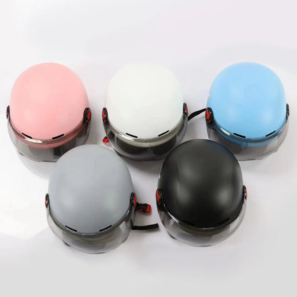 Casco de motocicleta para hombre, casco abierto para motocicleta eléctrica, scooter, bicicleta, casco de seguridad anti-UV con gafas para mujer