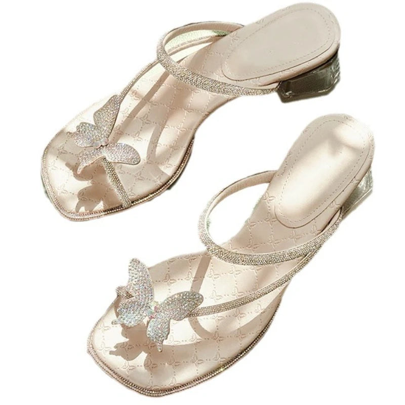 Chanclas planas con diamantes de imitación Para Mujer