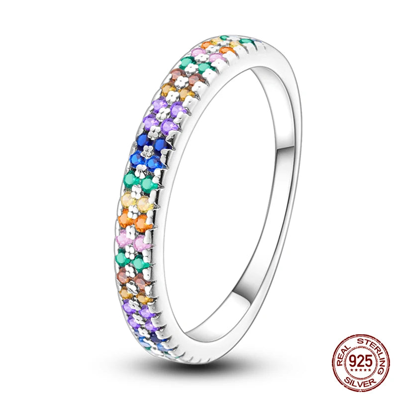 Nuevos anillos para mujer, 100 % plata de ley 925, con forma de estrella y luna, anillos de circonita de colores, joyería fina para bodas, compromisos y cumpleaños