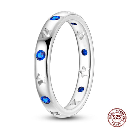 Nuevos anillos para mujer, 100 % plata de ley 925, con forma de estrella y luna, anillos de circonita de colores, joyería fina para bodas, compromisos y cumpleaños