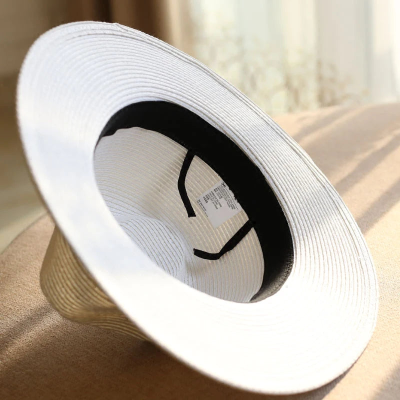 Sombrero de paja panameño de cabeza grande de 63 cm con sombrero tejido de paja plegable, sombrero de copa de jazz de talla grande para hombres, sombrero de protección solar