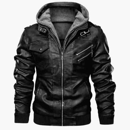 chaquetas de cuero para motocicleta, sombrero desmontable, chaquetas de cuero con capucha para hombre, abrigos de cuero casuales delgados