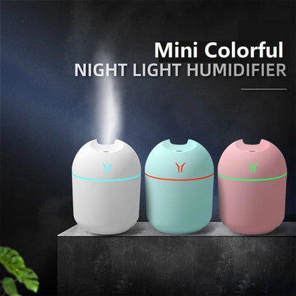 Mini humidificador de aire con USB, difusor de aceites esenciales aromáticos para el hogar y el coche, generador de niebla silencioso ultrasónico con lámpara LED de Color, 250ML