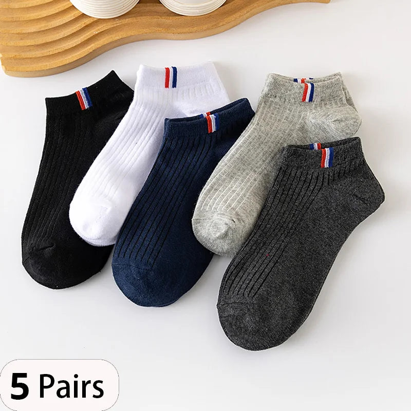 5 pares de calcetines finos de verano para bote de mezcla de colores lisos, calcetines casuales para hombre, calcetines transpirables absorbentes de sudor, calcetines de calibración