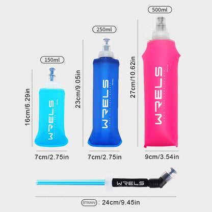 Bolsa de agua plegable WRELS, termo blando de TPU, sin BPA, plegable, para deportes al aire libre, senderismo, acampada, correr, bolsa de agua portátil