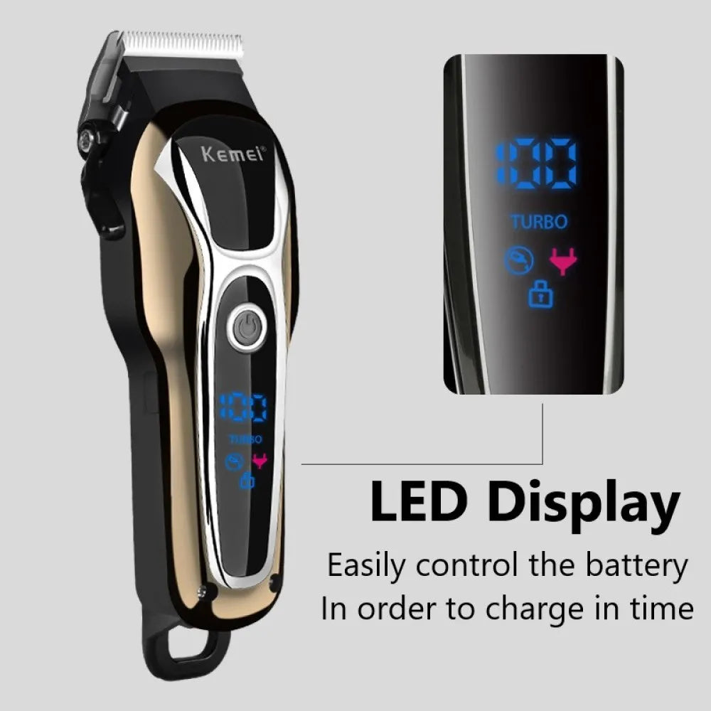 Kemei-cortadora de pelo profesional para hombre, máquina eléctrica con pantalla LCD, conjunto