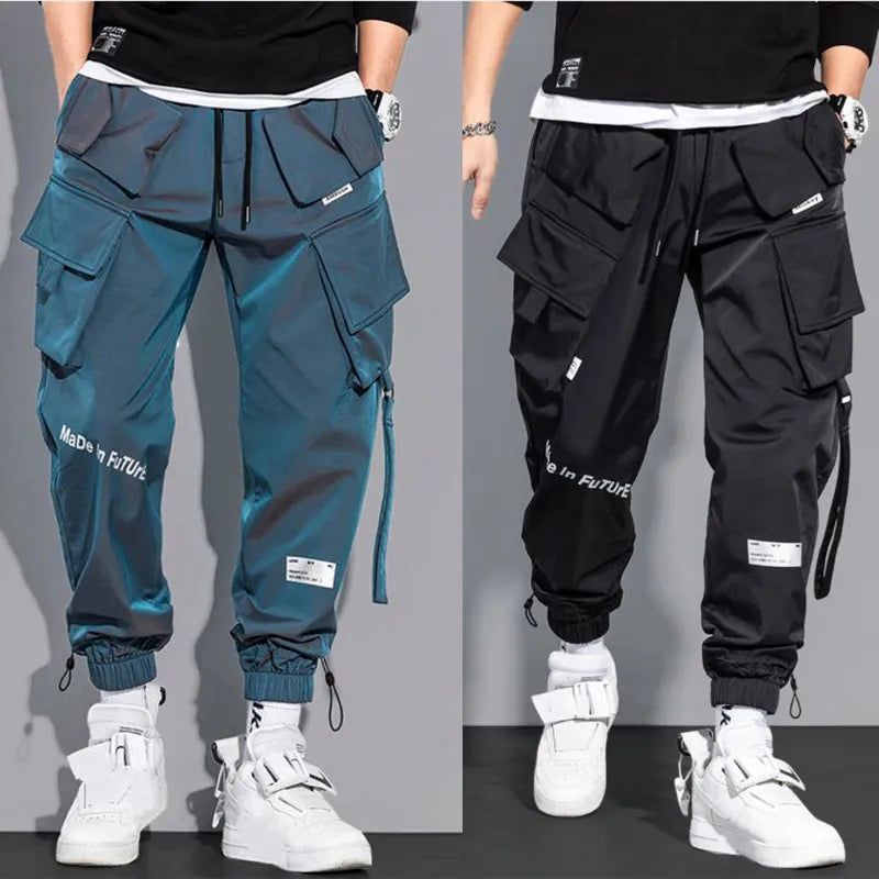 pantalones informales para hombre, cintas, pantalones Harem para correr, pantalones ajustados para hombre, pantalones Cargo de primavera, pantalones multibolsillos para mujer