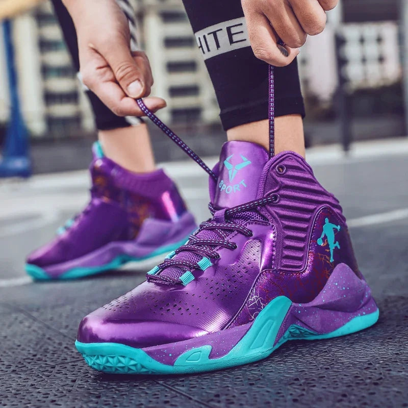 Zapatillas de baloncesto de moda para hombre y mujer, color morado, transpirables, deportivas de entrenamiento, botas deportivas para niños