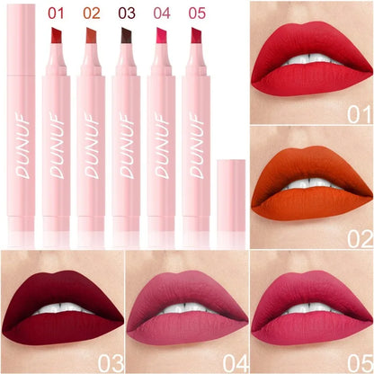 Lápiz labial de larga duración, resistente al agua delineador de labios de terciopelo, lápices labiales mate, lápiz de contorno de labios rojo Sexy 2 en 1, 5 colores