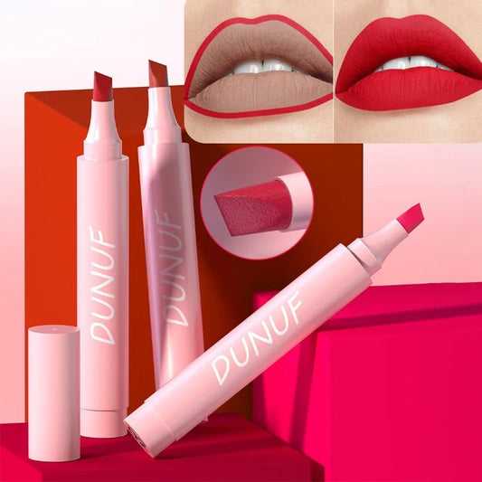 Lápiz labial de larga duración, resistente al agua delineador de labios de terciopelo, lápices labiales mate, lápiz de contorno de labios rojo Sexy 2 en 1, 5 colores