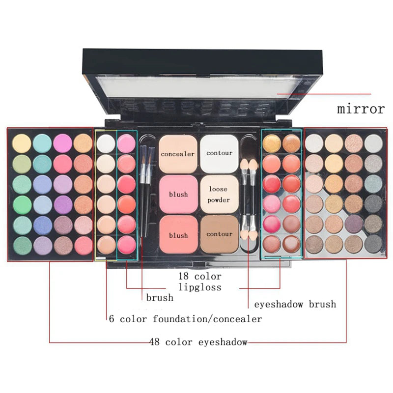 Paleta de sombras de ojos con purpurina, 40/74/78 colores, mate, resistente al agua, polvo prensado de larga duración, Kit de cosméticos, herramientas de maquillaje para mujer