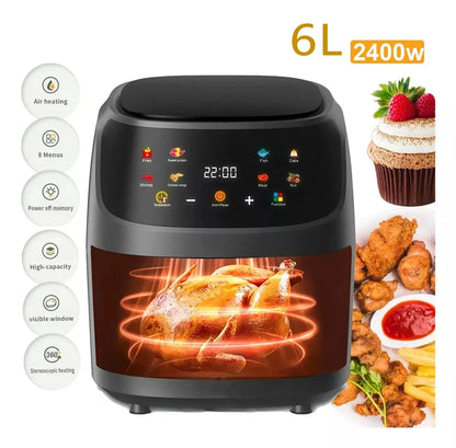 Freidora eléctrica con pantalla LCD, freidora de aire de gran capacidad de 8 y 6 l, freidora eléctrica sin aceite para freír pollo y patatas