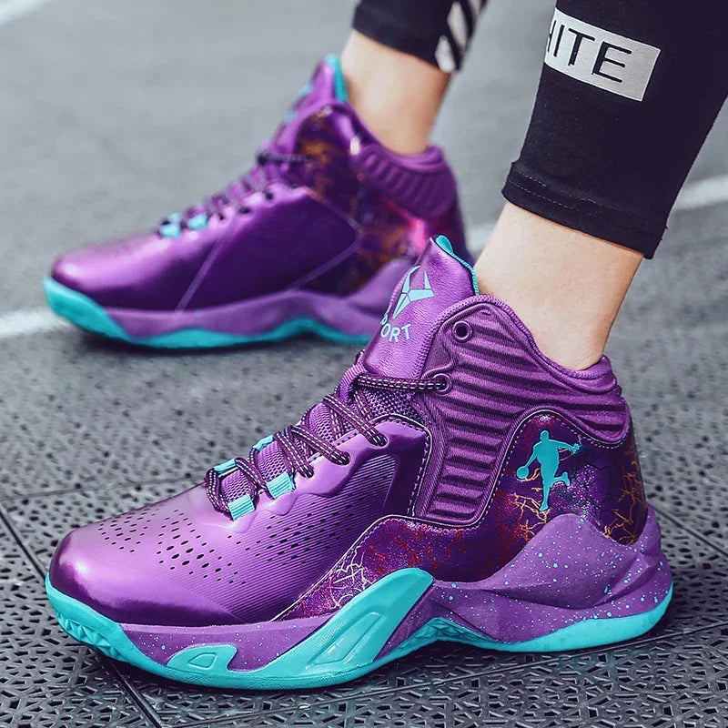 Zapatillas de baloncesto de moda para hombre y mujer, color morado, transpirables, deportivas de entrenamiento, botas deportivas para niños