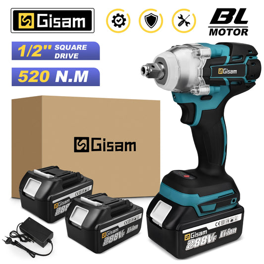 Gisam-llave de impacto eléctrica sin escobillas, destornillador de batería Makita de 18V, 1/2 pulgadas, 520n. M