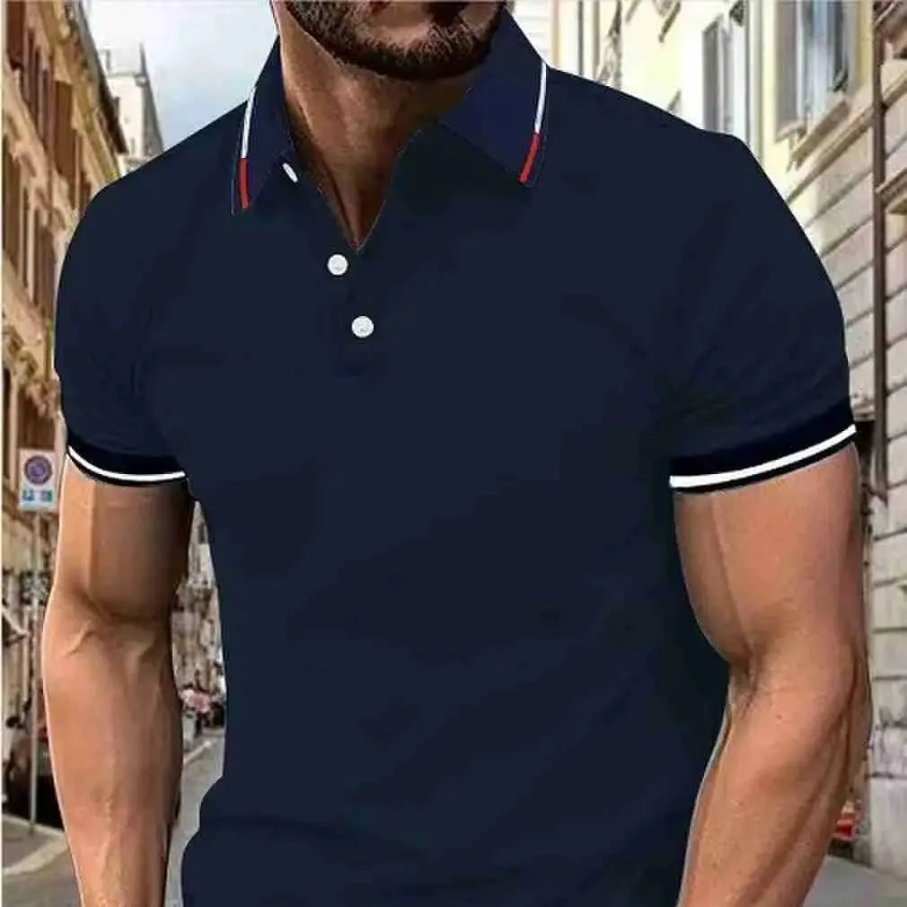 Polo de manga corta para hombre, camiseta de verano, solapa intercoloreada