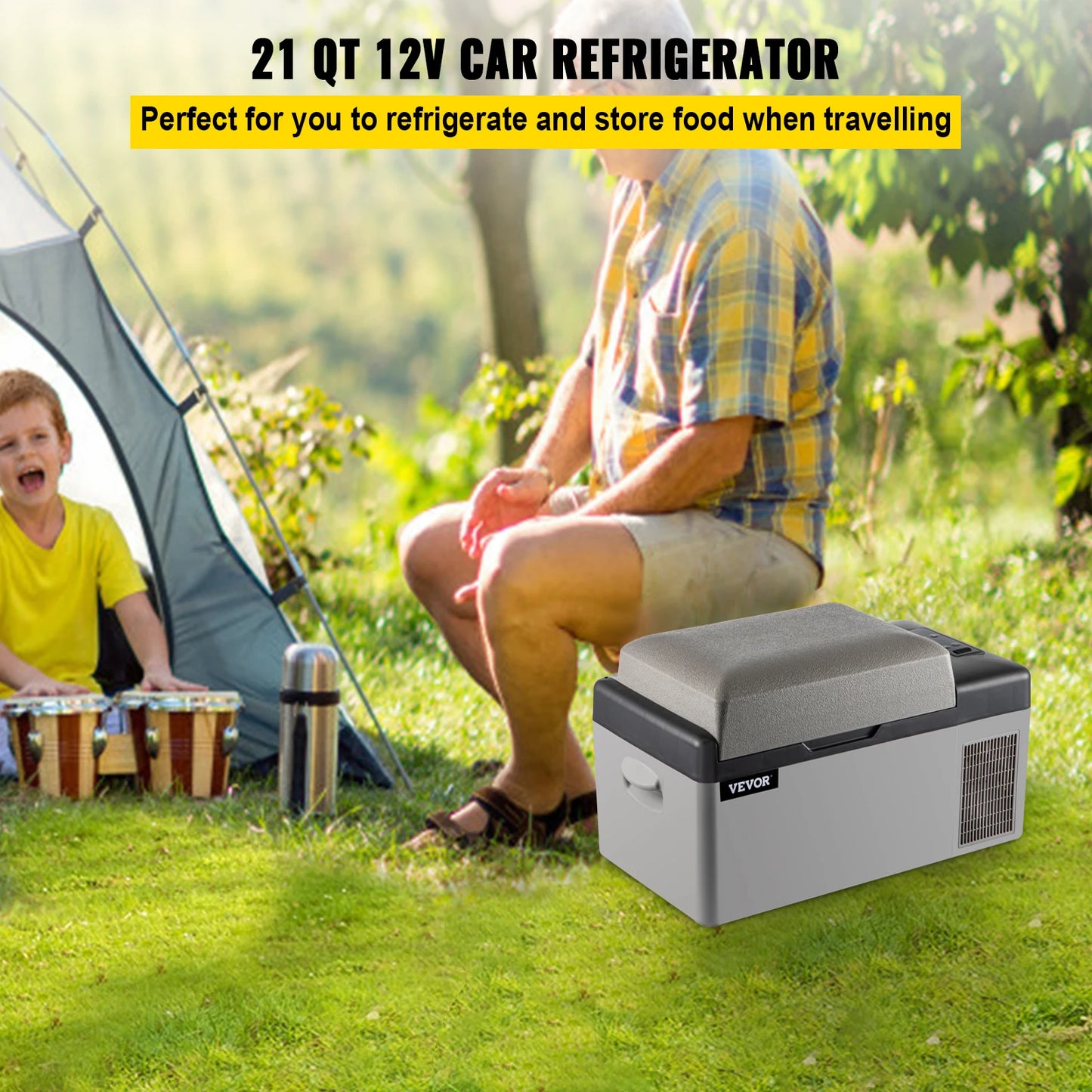 Refrigerador portátil VEVOR de 20 L, refrigerador eléctrico para automóvil con compresor y 12/24 V CC y 110-240 V CA