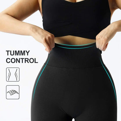 Pantalones de fitness para gimnasio de punto sin costuras para mujer, cintura alta y caderas ajustadas, pantalones de yoga de cintura alta color melocotón