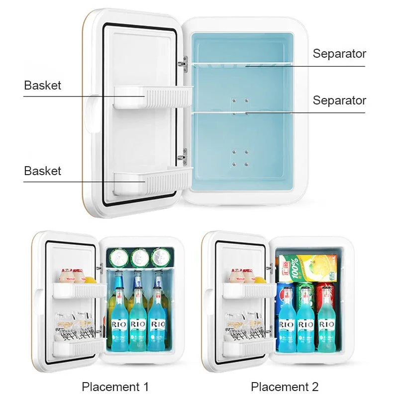 refrigerador para automóvil de 6 l, 12 V CC, 220 V CA, enfriador de belleza portátil eléctrico, calentador, mini refrigerador para automóvil, caja de hielo para el hogar, campamento, viajes