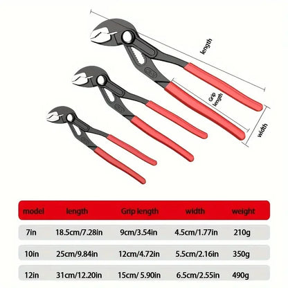 Llave universal de gran apertura de 7"/10"/12", alicates de sujeción de tuberías de agua de liberación rápida ajustables y multifuncionales, herramientas manuales para el hogar