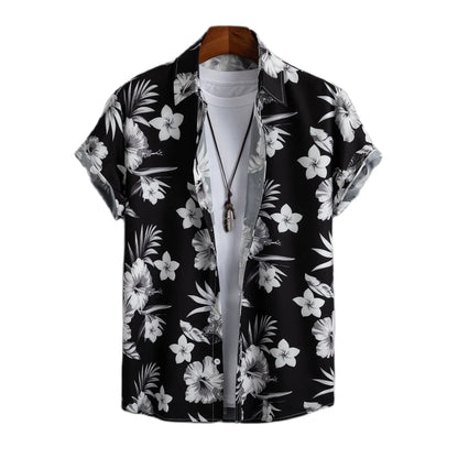 Camisa para hombre, blusa con estampado geométrico de flores a la moda, blusa de playa de un solo pecho, ropa de vacaciones para hombre