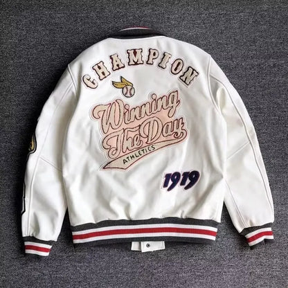 Chaquetas de uniforme de béisbol Y2K Chaqueta de cuero de tendencia retro Abrigo corto blanco con bordado de múltiples letras Primavera y otoño para hombres