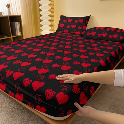 sábana bajera ajustable mate con estampado en forma de corazón, moderna y sencilla, funda de cama estampada para dormitorio, ropa de cama (sin incluir fundas de almohada)