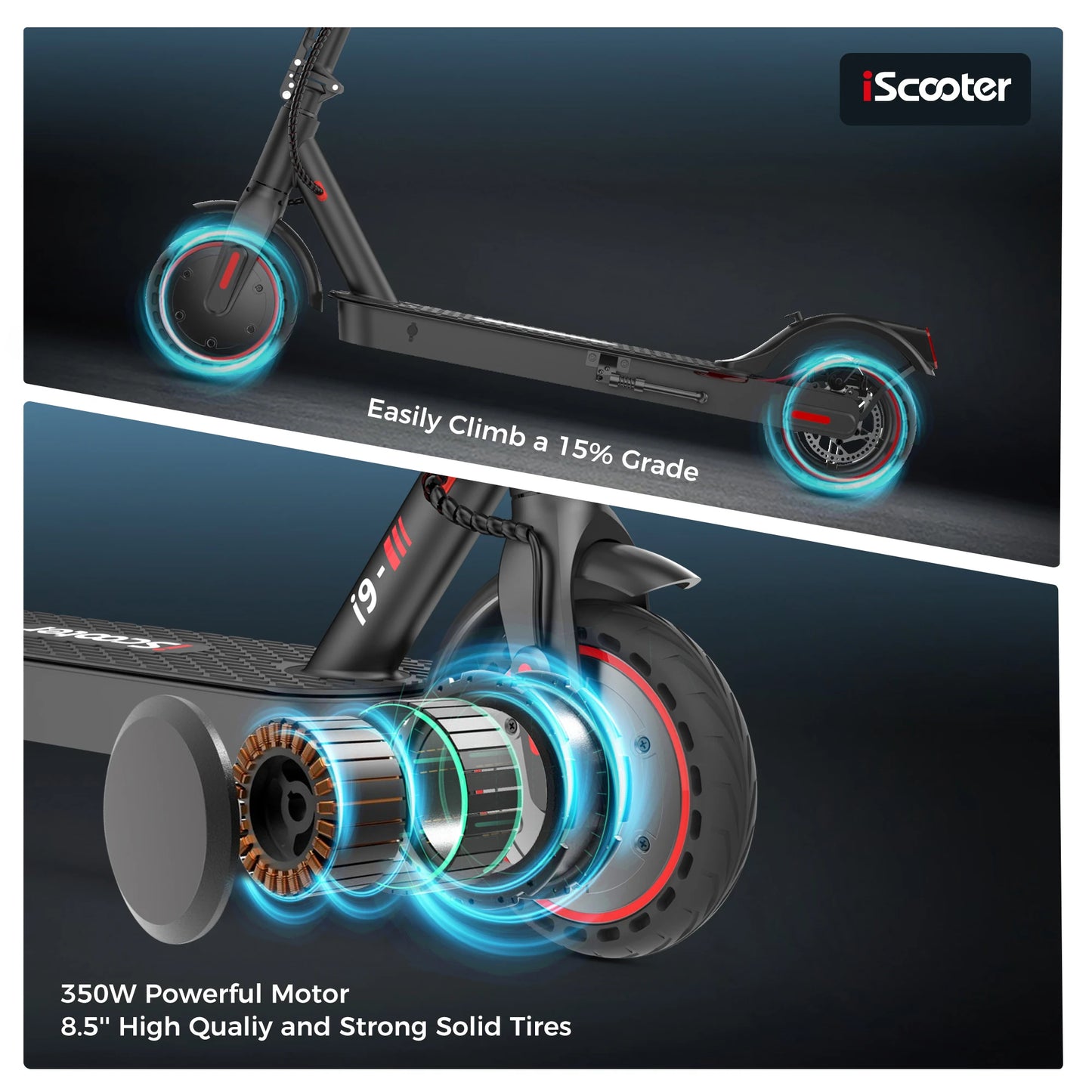 IScooter-patinete eléctrico i9 para adulto, Scooter plegable con Control por aplicación, batería de 7,5 Ah, 30 km/h, 350w