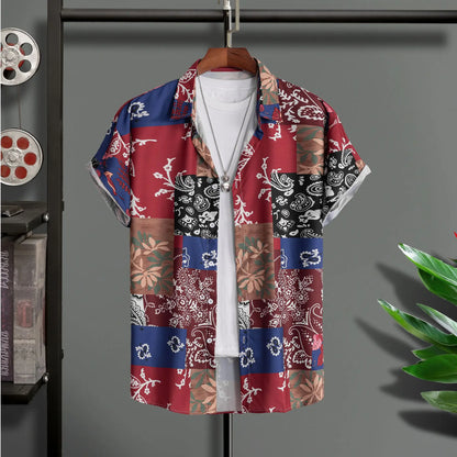 Camisa para hombre, blusa con estampado geométrico de flores a la moda, blusa de playa de un solo pecho, ropa de vacaciones para hombre