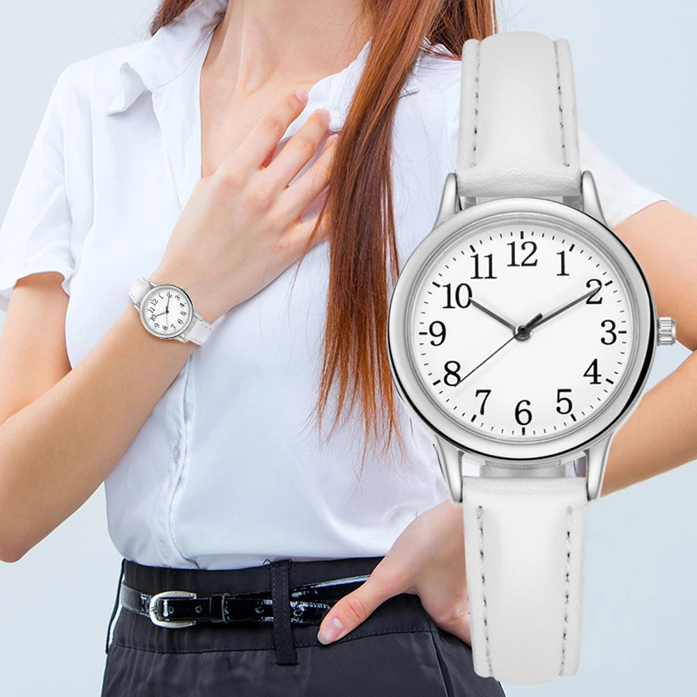 Reloj de cuarzo para mujer con movimiento japonés, números arábigos fáciles de leer, esfera sencilla, correa de piel sintética, color caramelo