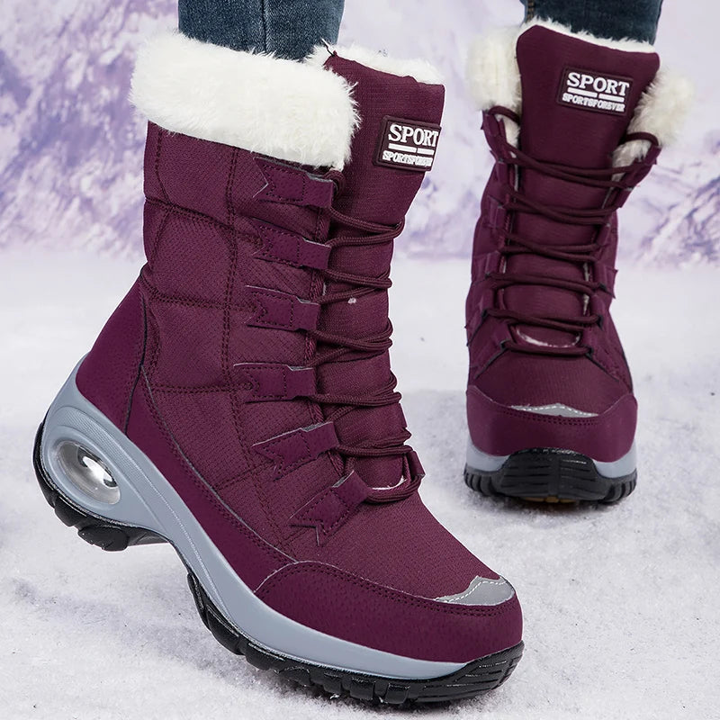 Zapatos de algodón de felpa de moda de invierno para mujer, botas de nieve antideslizantes de plataforma grande, botas de pantorrilla cómodas de alta calidad para trabajo al aire libre