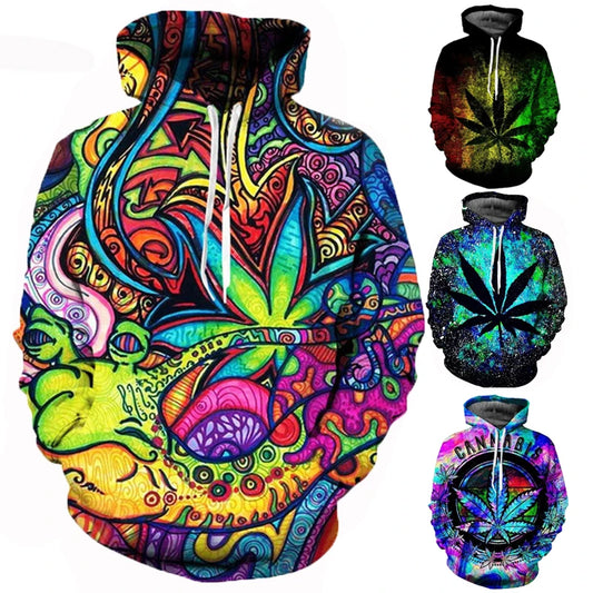 Sudadera con capucha para hombre, con estampado de hojas de marihuana en 3D, manga larga, cuello redondo, jerséis con capucha, ropa de calle para hombre, tops de moda