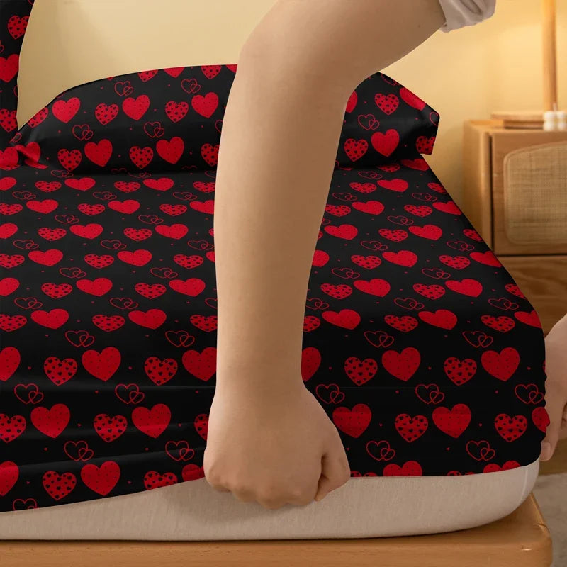 sábana bajera ajustable mate con estampado en forma de corazón, moderna y sencilla, funda de cama estampada para dormitorio, ropa de cama (sin incluir fundas de almohada)