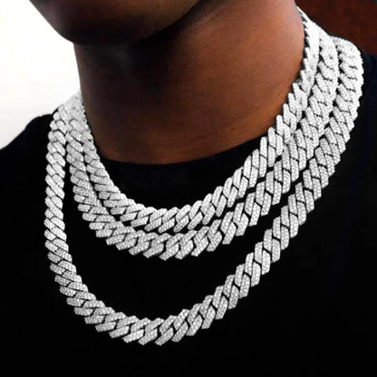 Collar de cadena de eslabones cubanos con brillantes para hombres y mujeres, collar con diamantes de imitación