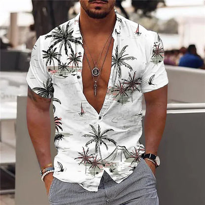 Camisas de cocoteros  para hombre, camisa con estampado 3D para hombre, camisetas de playa de manga corta  blusa de moda para hombre, camisa